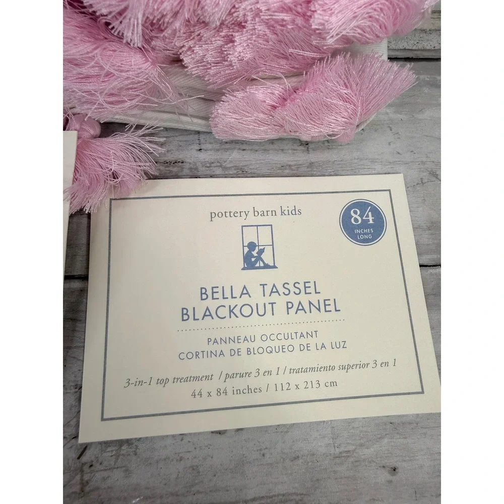 Pottery Barn Kids Bella Tassel Blackout Curtain Panels White Pink set of 2